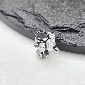 Titanium ASTM F136 Threadless Black CZ Flat Back Barbell With Flat Bottom Disc Labret Cartilage Conch Helix Tragus Piercing