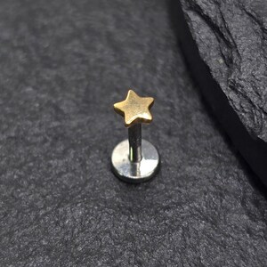 Titanium ASTM F136 Threadless gouden ster platte achterkant lange halter met platte onderkant labret kraakbeen conch helix tragus piercing