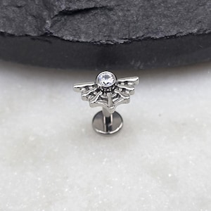 16g Titanium ASTM F136 Internal Thread Spider Web White CZ Gem Top Piercing Conch Flat Cartilage Helix Labret Monroe