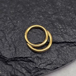 16g Titanium ASTM F136 Polished Double Band Hinged Segment Clicker Piercing Hoop Ring Septum Daith Cartilage Gold PVD Plated