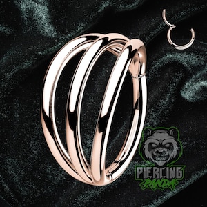 16g 18g Titanium ASTM F136 Tri Band Implant Grade Rose Gold Plated Hinged Segment Septum Helix Piercing Cartilage Daith Hoop Piercing Ring
