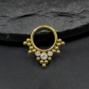 16g Titanium Gold 64V ASTM F136 Implant Grade Gem Lined Hinged Segment Septum Helix Piercing Cartilage Daith Hoop Piercing Ring