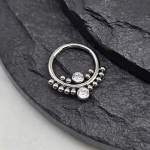 16g 8/10mm Implant Grade Titanium Bead Lined Hinged Segment Septum Helix Piercing Cartilage Daith Hoop Piercing Ring