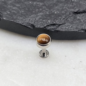 16g Titanium ASTM F136 Grade 23 Tiger's Eye Stone Internal Thread Small Bottom Disc Tragus Helix Conch Cartilage Earring Labret Barbell