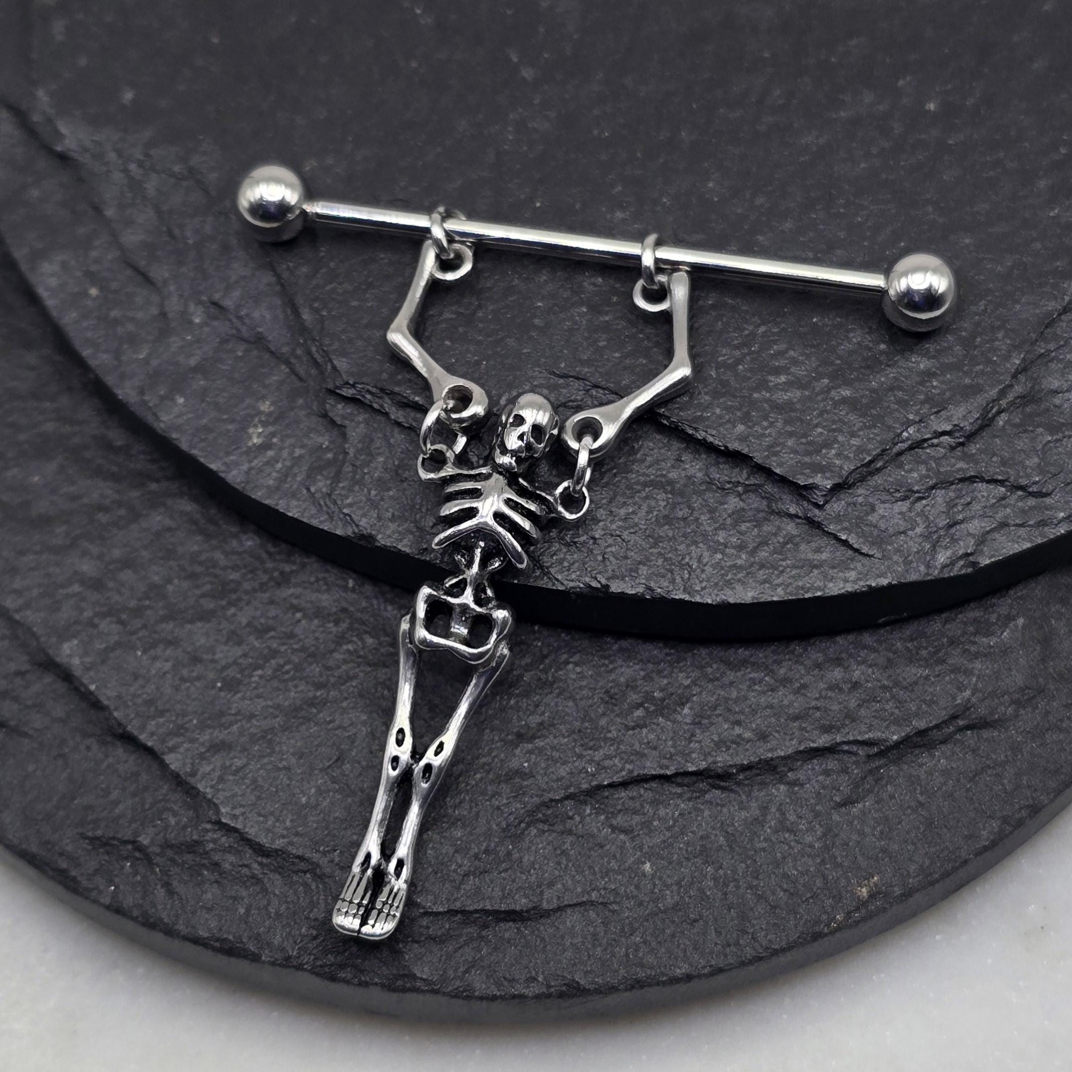 14g 16g Exclusive Dead Man Hanging Skeleton Corpse Reaper Piercing Jewelry Industrial Scaffold Barbell Halloween Skull