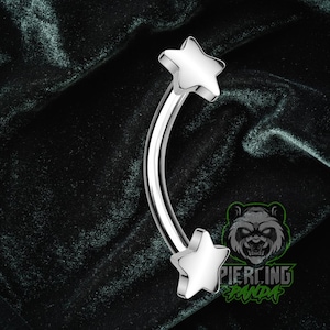 16g Titanium Double 2 Star Implant Grade ASTM F136 Curved Barbell Internal Threads | Rook Ashley Vertical Labret Eyebrow Piercing