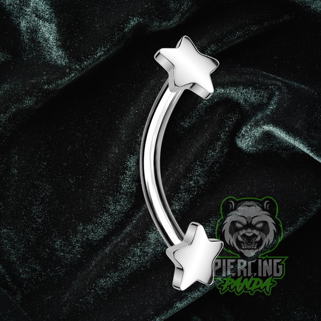 16g Titanium Double 2 Star Implant Grade ASTM F136 Curved Barbell Internal Threads | Rook Ashley Vertical Labret Eyebrow Piercing