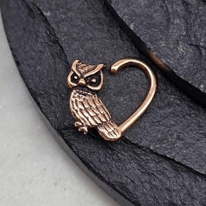 16 g, hibou, or rose, PVD, solide, acier chirurgical, gauche ou droite, piercing, oreille, cartilage, Daith, hélice, pliable, coupe, sans couture, anneau, créole, bijoux, torsion