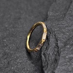16g Titânio Ouro PVD Implante Grau Micro Gem Baguette Articulado Segmento Septo Hélix Piercing Cartilagem Daith Hoop Piercing Anel
