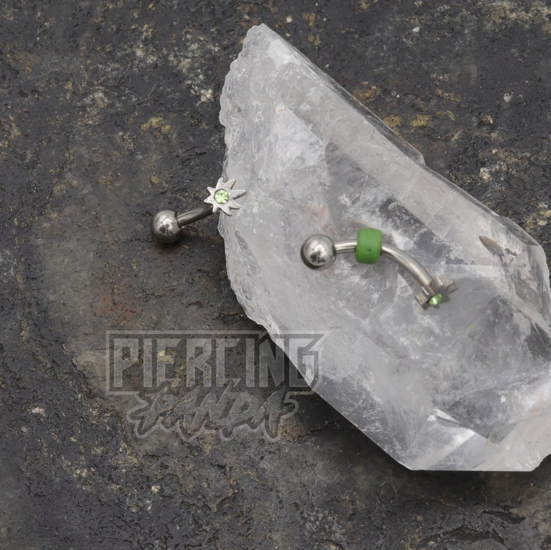 16g Green CZ Leaf External Thread Beaded Eyebrow Rook Piercing Curved Banana Barbell Jewelry