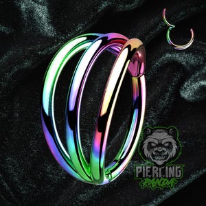 16g Titanium ASTM F136 Tri Band Implant Grade Rainbow PVD Plated Hinged Segment Septum Helix Piercing Cartilage Daith Hoop Piercing Ring