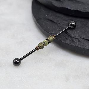 14g 16g Olive & Picasso Turquoise Hand Wire Wrapped Black IP 1.6mm 1.2mm Industrial Barbell Scaffold Piercing Jewelry (32mm, 35mm, or 38mm)