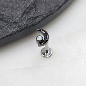 16g Titanium ASTM F136 Grade 23 Black PVD Plate Internal Thread Moon Opal Star Small Bottom Disc Tragus Helix Conch Cartilage Earring Labret