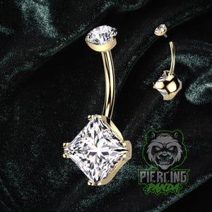 Titanium ASTM F136 Internal Thread White Diamond CZ Implant Grade Gold Pvd Top Prong Set Double Gem Belly Button Navel Ring 14g