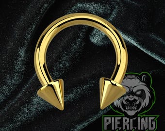 10g Gold Horseshoe Spikes 316L Surgical Steel Internal Thread Hoop Septum Lobe Gauges Piercing Body Jewelry Hoop Cones Plugs