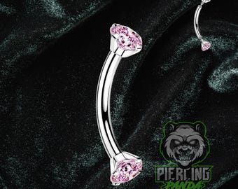 16g Titanium 6AL4V ELi ASTM F136 Curved Barbells With Internally Threaded Prong Set Pink CZ Ends | Rook Eyebrow Piercing