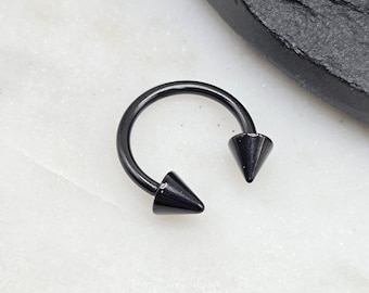 20g 18g 16g 14g Horseshoe Ring Piercing Jewelry Septum Helix Daith Nose Hoop External Thread Black IP Plated 316L Surgical Steel