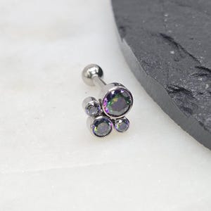 16g Titanium ASTM F136 Internal Threads Paw Dark AB Vitrail Cluster Gems Tragus Helix Conch Cartilage Earring Piercing Barbell