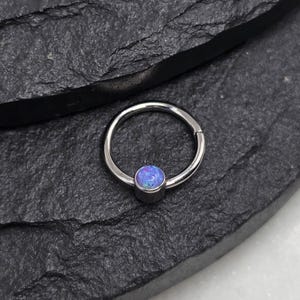 18g titanium ASTM F136 paarse opaal steen implantaatkwaliteit scharnierend segment clicker septum helix piercing kraakbeen daith hoop ring