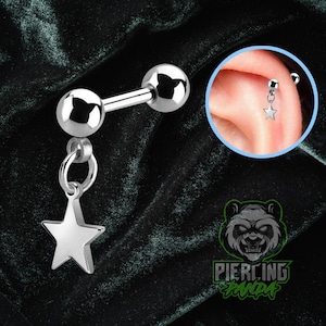 16g Dangling Star 316L Surgical Steel External Thread Tragus Helix Conch Cartilage Earring Barbell