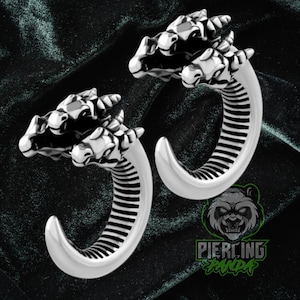 Pair of 8g or 4g 3-Headed Dragon Polished 316L Surgical Steel Gauged Ear Claws Tapers Plugs