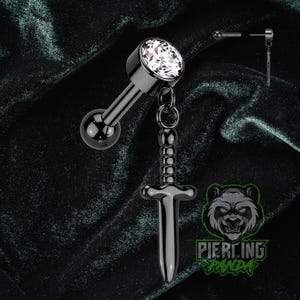 16 g 6 mm titanium ASTM F136 Draadloos zwart PVD-zwaard met 3 mm lange barbell kraakbeen conch platte helix stud tragus piercing