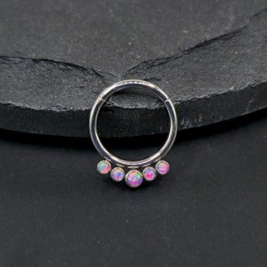 16g Titanium ASTM F136 Hand Polished Hinged Clicker Segment Hoop Septum Daith Helix Cartilage Piercing Fire Purple Opal