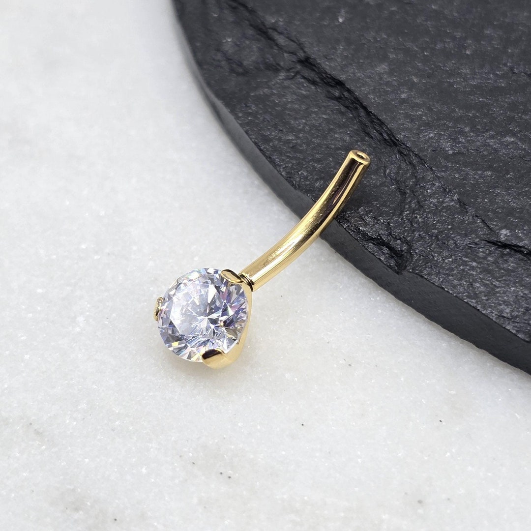 14g Replacement Titanium Threadless Floating Gold PVD Plate Convex Flat ...