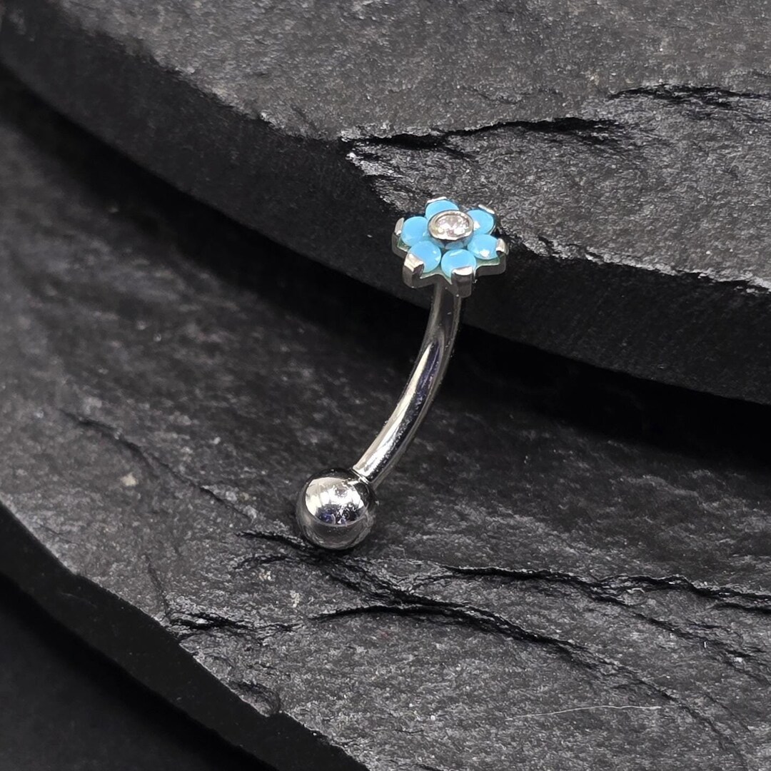 Piercing Arcade En Titane ASTM F136 - Forme Banane Avec Turquoises - Neuf Avec étiquettes
