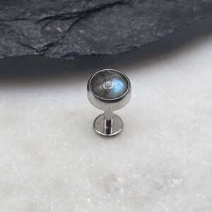 16g Titanium ASTM F136 Grade 23 Labradorite Gemstone Internal Thread Small Bottom Disc Tragus Helix Conch Cartilage Earring Labret Barbell