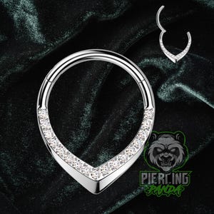 16g ASTM F136 Open Frame V Lined Micro White CZ Gems Implant Grade Titanium Hinged Segment Septum Helix Cartilage Daith Hoop Piercing Ring