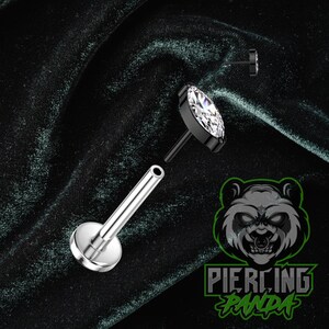 Piercing de titanio ASTM F136 PVD negro Marquesa CZ sin rosca, ajuste a presión, concha, parte posterior plana, cartílago, hélice, labio, trago, Monroe, surco nasolabial.