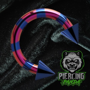 16g Titanium ASTM F136 External Thread Pink & Blue Custom Anodized Horseshoe Hoop Piercing Daith Septum Helix Ring