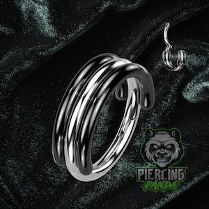 Anel de piercing de argola Daith de titânio com articulação preta PVD de grau de implante de 16g ASTM F136 Triple Stack