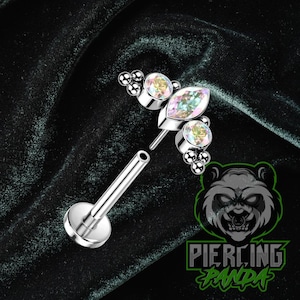 Piercing de titanio ASTM F136 Ab Rainbow CZ Cluster Marquesa y redondo sin rosca Push Fit Top Piercing Conch Tragus Cartílago Helix Piercing Barbell