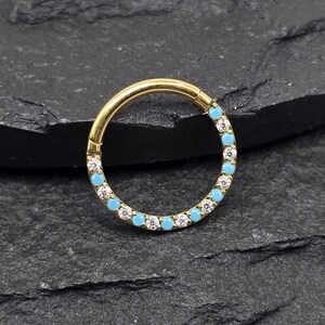 16g Titânio ASTM F136 Turquesa CZ Forrado Gems Implante Grau Articulado Segmento Septo Hélice Piercing Cartilagem Daith Hoop Piercing Anel