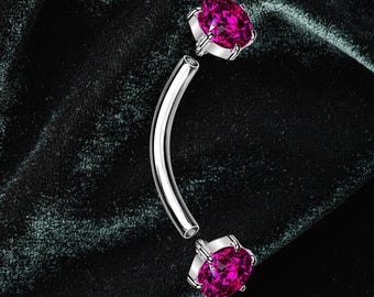 16g Titanium ASTM F136 Implant Grade 6-Prong Faceted Round Fuchsia CZ Curved Barbells With Internally Threaded | Rook Eyebrow Piercing