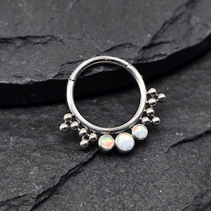 16g Titanium ASTM F136 Implant Grade Bead Opal Lined Hinged Segment Septum Helix Piercing Cartilage Daith Hoop Piercing Ring