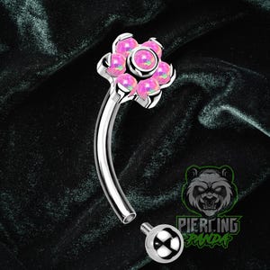 16g Titanium ASTM F136 Internal Thread Pink Opal Gem 5mm Flower Round Top Piercing Curved Rook Eyebrow Vertical Labret Ashley Piercing