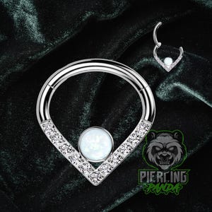 16g Titanium Implant Grade Micro Gem Paved Opal Hinged Segment Septum Helix Piercing Cartilage Daith Hoop Piercing Ring