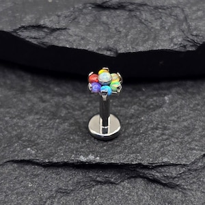16g Titan ASTM F136 Innengewinde Regenbogen Pride Opal Blume Top Piercing Conch Flache Knorpel Helix Labret Monroe