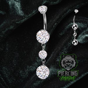 14 g Titane ASTM F136 Grandes pierres blanches pendantes, qualité implantaire, ensemble de broches supérieures filetées à l'intérieur, nombril rond, nombril