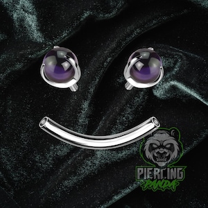 16g tytanowy implant klasy ASTM F136 zakrzywione sztangi gwinty wewnętrzne zestaw zębów pazur ametystowe szklane kamienie końcówki | Rook Eyebrow Piercing
