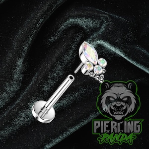 Piercing de titanio ASTM F136 AB con forma de marquesa y gema de circonita cúbica en racimo, sin rosca, ajuste a presión, para cartílago, hélice, trago, plano