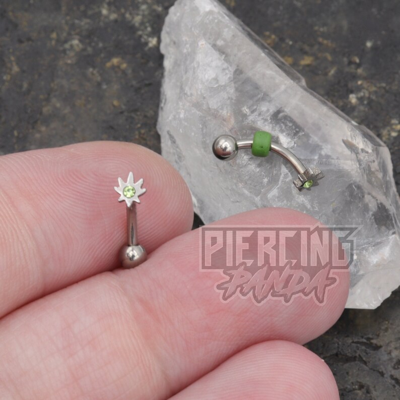 16g Green CZ Leaf External Thread Beaded Eyebrow Rook Piercing Curved Banana Barbell Jewelry