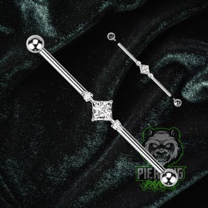 14g 38mm Titanium ASTM F136 Black PVD Industrial Scaffold Piercing Barbell Internal Thread Sparkly White Cz Gem