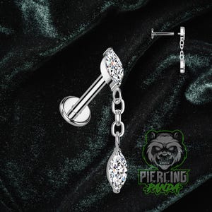 16g Titanium ASTM F136 Internal Threads Dangling Marquise Gem Tragus Helix Conch Cartilage Earring Labret Flat Back Piercing Barbell