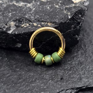 16g 18g 20g Clover Glass Hinged Segment Clicker Gold PVD 316L Surgical Steel Three Beads Nose Piercing Helix Cartilage Hoop Ring