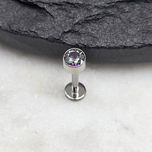 Titanium ASTM F136 Dark AB Vitrail 4mm CZ Threadless Top Labret Barbell Piercing Conch Flat Cartilage Helix Labret Monroe