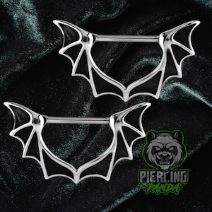 Pair of 14g Bat Wings Halloween Polished Rounded Barbell Nipple Piercing Jewelry Solid 316L Surgical Steel